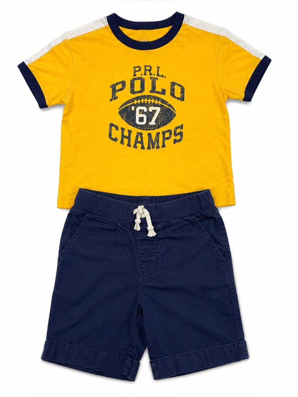 Polo Ralph Lauren Baby Boy 18M Graphic Tee Navy Shorts 2 Piece Outfit Set